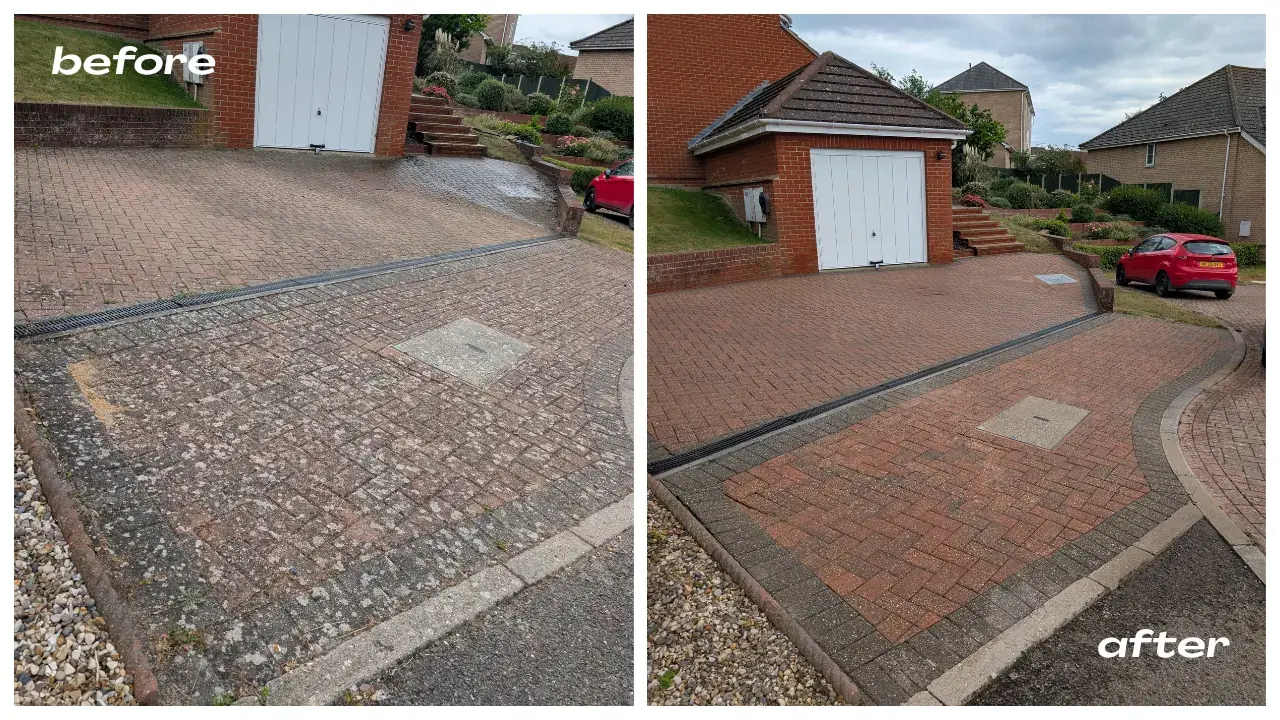 Before and after block paving driveway cleaning in Haverhill