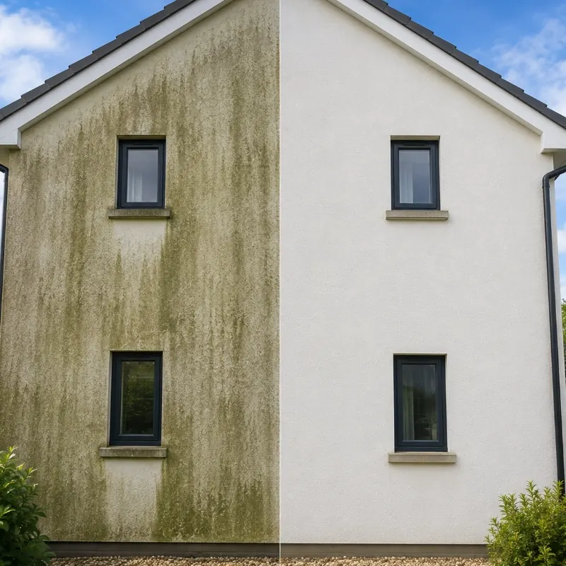 Illustration comparing rendered walls before and after cleaning